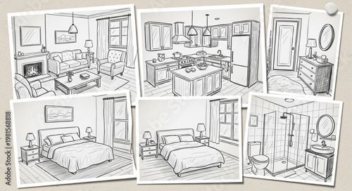 Interior Design Sketches - A Collection of Room Layouts and Furnishings.