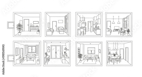 Interior Design Sketches - Room Layouts and Furniture Placement.
