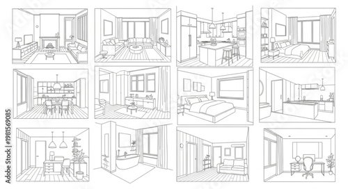 Interior Design Sketches - Room Layouts and Furniture Placement.