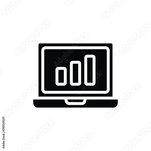 Fotografie Laptop icon solid single black icon and white background featuring laptop, wirel
