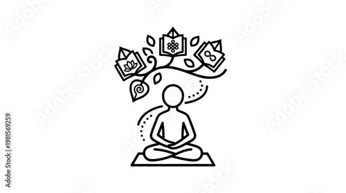 Meditation and Knowledge Digital Line Art