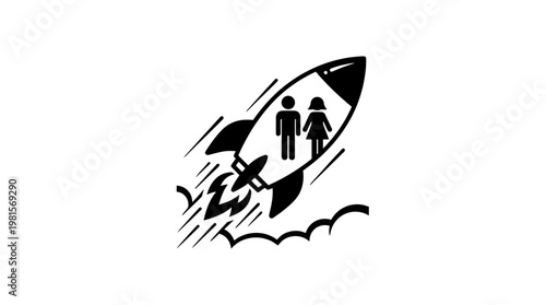 Rocket Launch With Couple Silhouette Concept