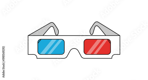 Classic pair of cardboard 3D glasses with red and blue anaglyph lenses for immersive cinema and entertainment technology concepts.