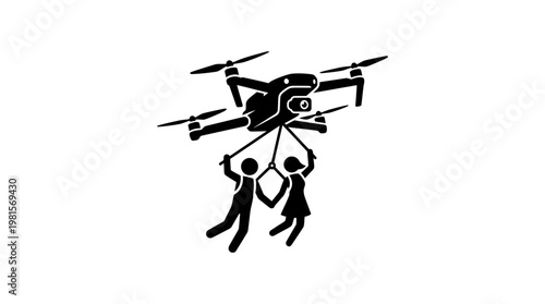 Drone Carrying Two Stick Figure People