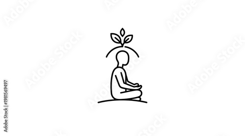 Meditating Figure with Growing Plant Symbol