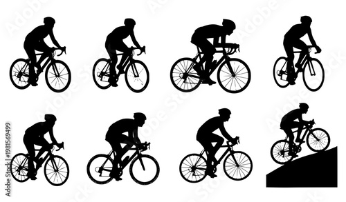 Cyclist silhouette vector set riders in different cycling positions sport collection