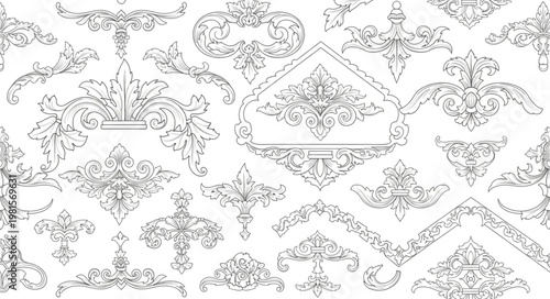 Intricate Damask Pattern in Black and White for Textile Design.