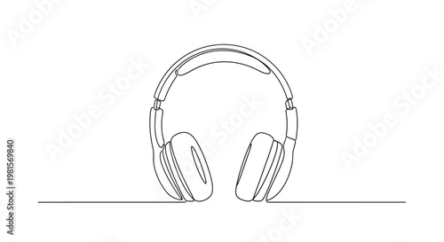 Minimalist Line Art Headphones Icon, Single Continuous Line Drawing, Music Symbol
