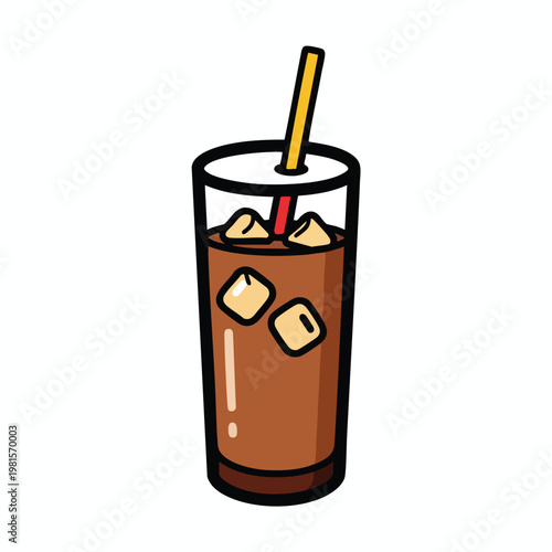Refreshing Cold Beverage with Ice Cubes and Straw in Tall Glass