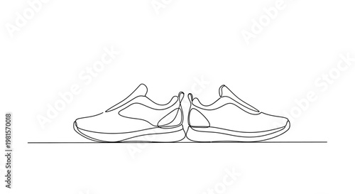 Minimalist Line Art of Two Sneakers Standing Together on a White Background