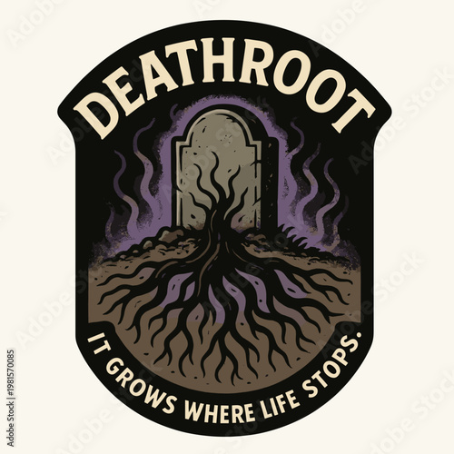 Grave entwined with roots symbolizing mortality and rebirth, perfect for illustrating concepts of life and death, transformation, and cycles.