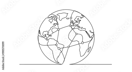 Global Network Connection Illustration: World Map with Lines and Dots