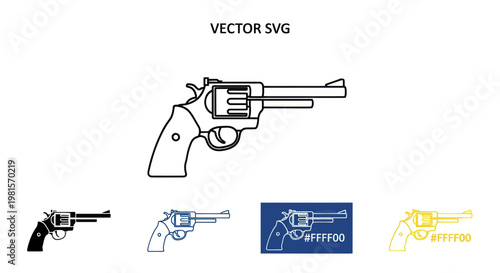 Revolver gun outline icon, vector illustration, black and white, multiple colors