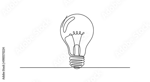 Minimalist single line drawing of a light bulb, symbolizing ideas and creativity