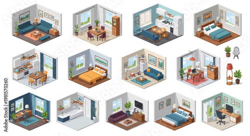 Isometric Room Interior Designs - A Collection of Cozy and Stylish Spaces.