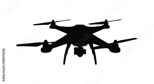 Black drone with four propellers shown in a striking dark silhouette