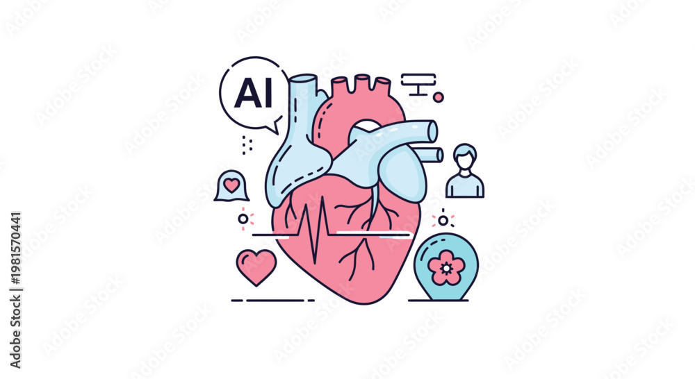 Fototapeta premium AI Heart Health Monitoring Concept: Artificial Intelligence in Cardiology and Healthcare