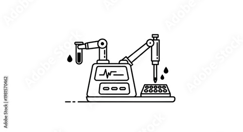 Automated Laboratory Robot Arm Pipetting Liquid into Microplate for Scientific Research