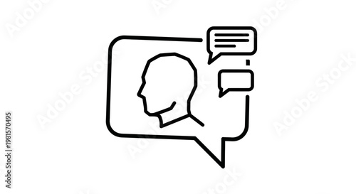 Customer feedback icon with profile head and speech bubbles, communication concept