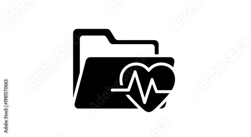 Medical Folder Icon with Heartbeat Line, Healthcare Data Management Concept