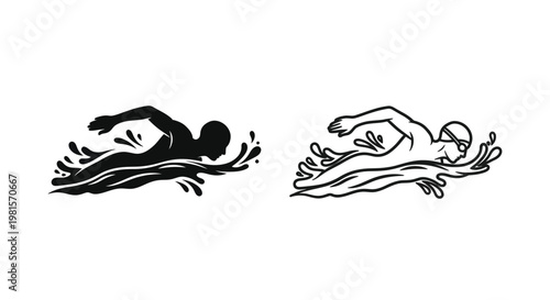 Swimmers in motion black and white graphic depictions of freestyle strokes