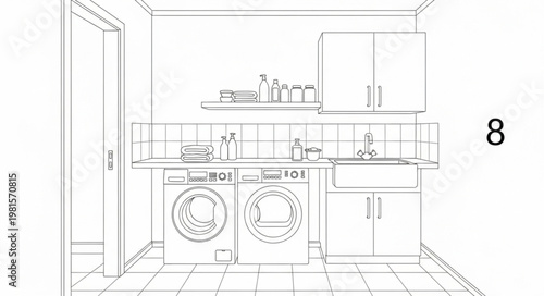 Laundry Room Design with Washer, Dryer, and Sink.