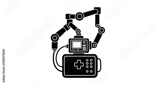 Robotic Arm with Medical Device and Screen, Healthcare Technology Concept