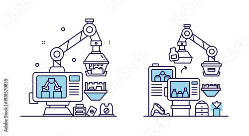 Robotic arm assembly line, automated manufacturing process, industrial automation concept