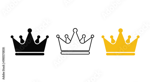 Three crowns in varying colors black white outline and gold