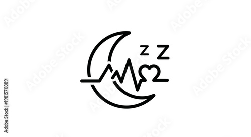 Sleep and Health Icon: Heartbeat, Moon, and Zzz Symbols for Rest and Wellness