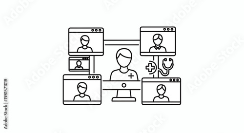 Telemedicine concept: doctor consulting patients online via video call on computer screen