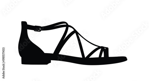 Silhouette of a stylish black sandal with a low block heel