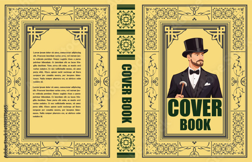 078-27-Classic book jacket template featuring a distinguished man in a top hat and a decorative frame