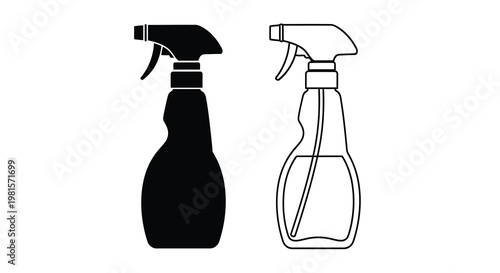 Two spray bottles in contrasting styles one solid black and one outline