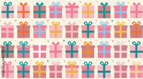 Collection of Colorful Gift Boxes with Ribbons and Bows.