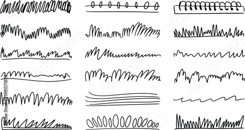 Black hand drawn squiggles and wiggly lines create decorative abstract patterns.