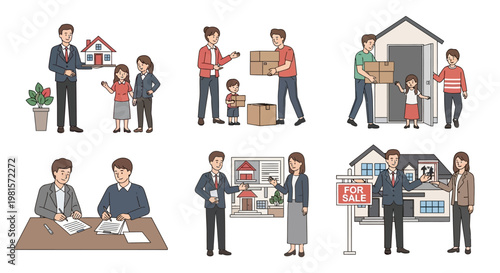 Real estate agents helping families buy, sell, and move into new homes.