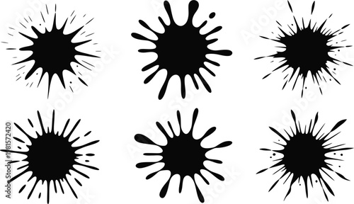 Minimalist Black Ink Splatter Blots and Sharp Paint Splash Elements