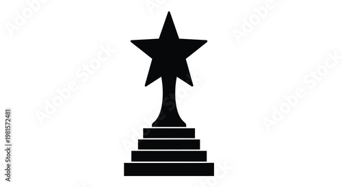 A simple black silhouette of a star award on a pedestal