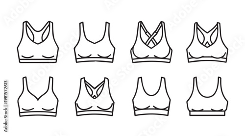 Diverse Sports Bra Styles Collection Isolated on White Background