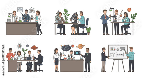 Scientists in Lab Coats Conducting Experiments, Research, and Presentations