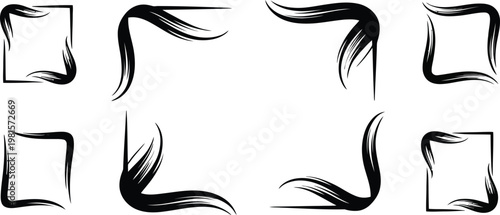 Elegant black flame-like flourishes decorate corners of central empty square space.