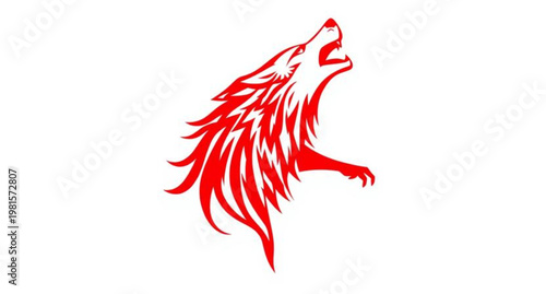 Vector illustration of a red fox and angel combined with a tribal dragon and fire phoenix silhouette for a fantasy animal tattoo design
