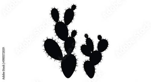 Black silhouette of a prickly pear cactus with multiple pads