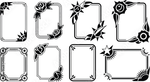 Elegant black frames feature beautiful rose and leaf decorative corner accents.