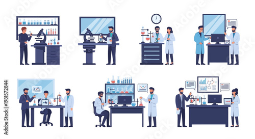 Scientists working in modern laboratory, research, development, innovation, teamwork, medical science