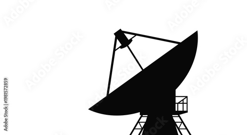 A black silhouette of a satellite dish against a white background