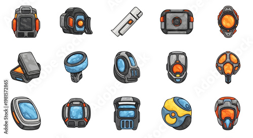 Sci-fi Futuristic Gadgets and Devices Icons Set, Technology and Innovation Concept