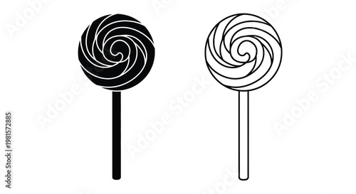 Two spiral lollipops in black and white side by side
