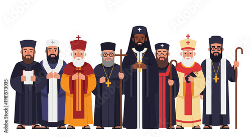 Diverse Group of Orthodox Christian Clergy in Traditional Robes